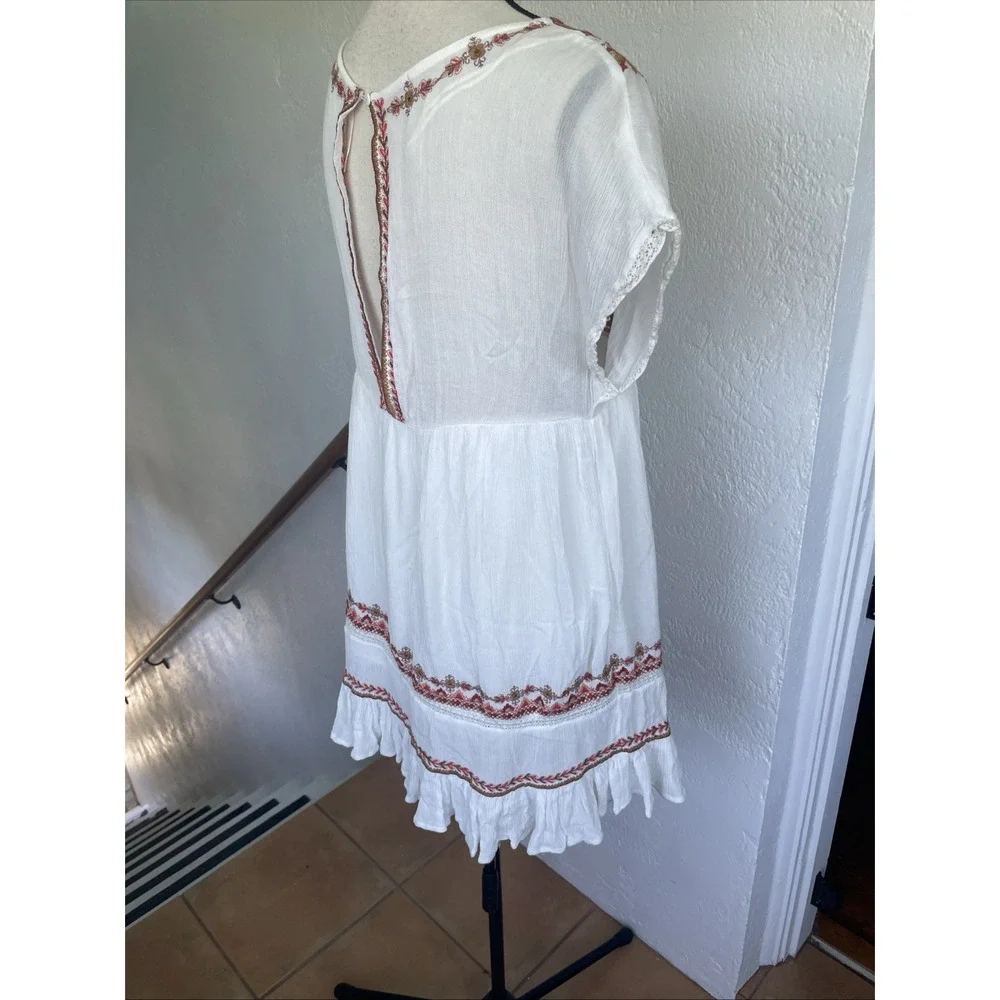 Free People Sunrise Wanderer Mini Embroidered Dress With Pockets Oversized XS